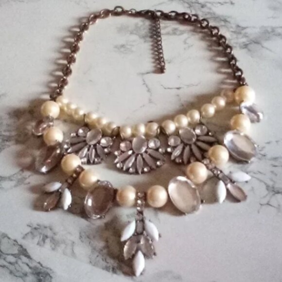 Vintage Artisan Handmade Pearl Crystal Statement Necklace - Picture 6 of 9